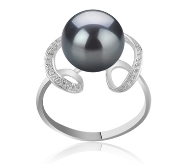 Anillo de perlas Perla Tahití de calidad AAA de 10 a 11mm en color Negro