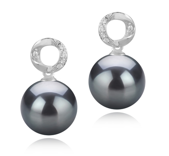 Par de pendientes de perlas Perla Tahití de calidad AAA de 9 a 10mm en color Negro