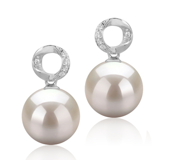 Par de pendientes de perlas Perla de Agua Dulce de calidad AAAA de 9 a 10mm en color Blanco