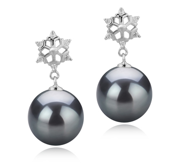 Par de pendientes de perlas Perla Tahití de calidad AAA de 10 a 11mm en color Negro