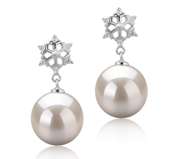Par de pendientes de perlas Perla de Agua Dulce de calidad AAAA de 10 a 11mm en color Blanco