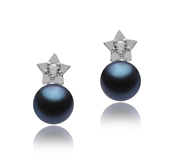 Par de pendientes de perlas Perla de Agua Dulce de calidad AAAA de 7 a 8mm en color Negro