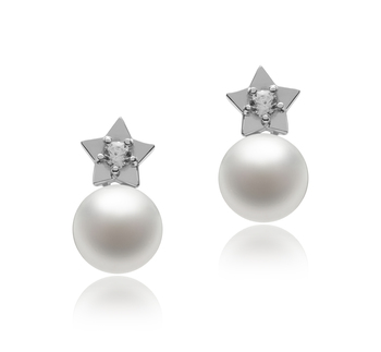 Par de pendientes de perlas Perla de Agua Dulce de calidad AAAA de 7 a 8mm en color Blanco