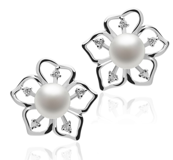 Par de pendientes de perlas Perla de Agua Dulce de calidad AAAA de 7 a 8mm en color Blanco