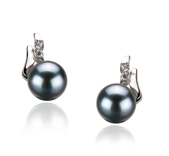 Par de pendientes de perlas Perla Akoya Japonesa de calidad AA de 6 a 7mm en color Negro