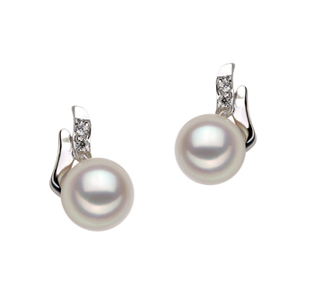 Par de pendientes de perlas Perla Akoya Japonesa de calidad AA de 6 a 7mm en color Blanco
