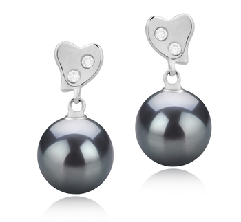 Par de pendientes de perlas Perla de Agua Dulce de calidad AAAA de 8 a 9mm en color Negro