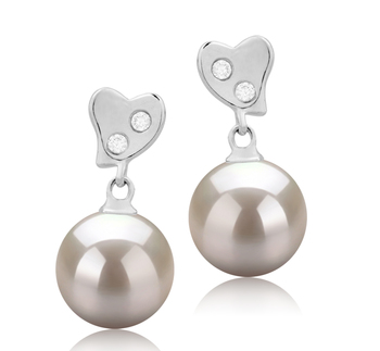 Par de pendientes de perlas Perla de Agua Dulce de calidad AAAA de 8 a 9mm en color Blanco