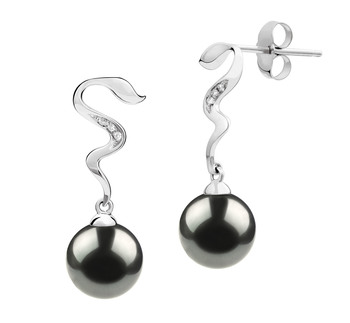 Par de pendientes de perlas Perla Akoya Japonesa de calidad AAA de 8 a 9mm en color Negro