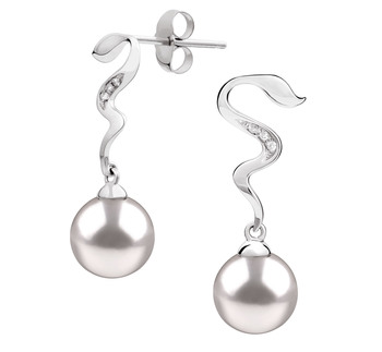 Par de pendientes de perlas Perla Akoya Japonesa de calidad AAA de 8 a 9mm en color Blanco