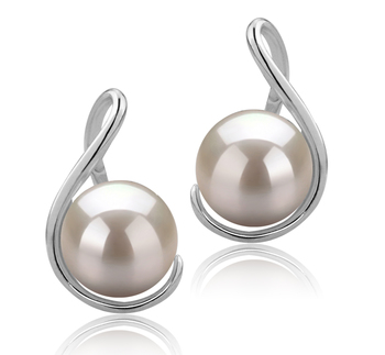 Par de pendientes de perlas Perla de Agua Dulce de calidad AAAA de 6 a 7mm en color Blanco