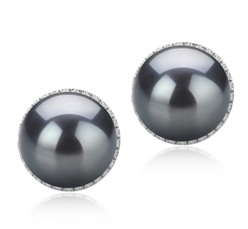 Par de pendientes de perlas Perla Tahití de calidad AAA de 10 a 11mm en color Negro