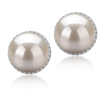 Par de pendientes de perlas Perla de Agua Dulce de calidad AAAA de 10 a 11mm en color Blanco