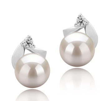 Par de pendientes de perlas Perla de Agua Dulce de calidad AAAA de 5 a 6mm en color Blanco