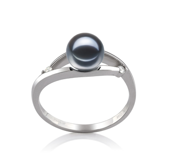 Anillo de perlas Perla de Agua Dulce de calidad AAAA de 6 a 7mm en color Negro