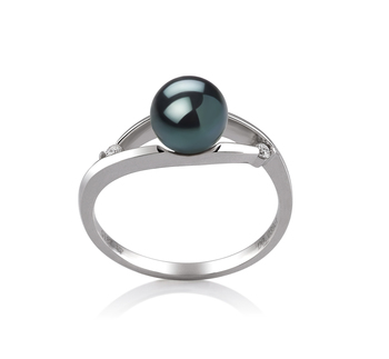 Anillo de perlas Perla Akoya Japonesa de calidad AA de 6 a 7mm en color Negro