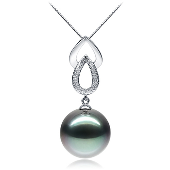 Colgante de perlas Perla Tahití de calidad AAA de 11 a 12mm en color Negro