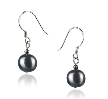 Par de pendientes de perlas Perla de Agua Dulce de calidad A de 8 a 9mm en color Negro
