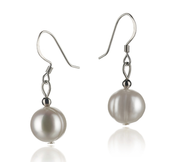 Par de pendientes de perlas Perla de Agua Dulce de calidad A de 8 a 9mm en color Blanco