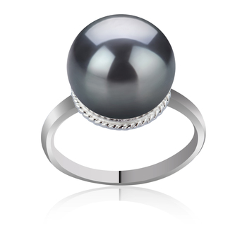 Anillo de perlas Perla Tahití de calidad AAA de 10 a 11mm en color Negro