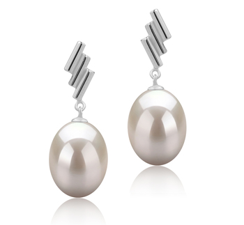 Par de pendientes de perlas Perla de Agua Dulce de calidad AAA de 9 a 10mm en color Blanco