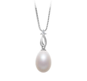 Colgante de perlas Perla de Agua Dulce de calidad AA - Gota de 10 a 11mm en color Blanco