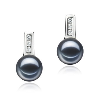 Par de pendientes de perlas Perla de Agua Dulce de calidad AAAA de 7 a 8mm en color Negro