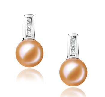Par de pendientes de perlas Perla de Agua Dulce de calidad AAAA de 7 a 8mm en color Rosa