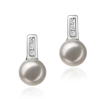 Par de pendientes de perlas Perla Akoya Japonesa de calidad AA de 7 a 8mm en color Blanco