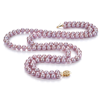 Collar de perlas Perla de Agua Dulce de calidad AA de 6 a 6.5mm en color Lavanda