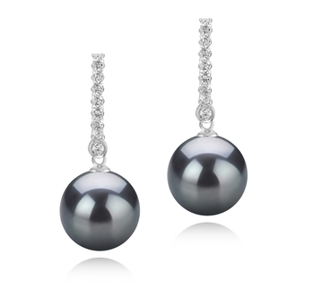 Par de pendientes de perlas Perla Tahití de calidad AAA de 10 a 11mm en color Negro