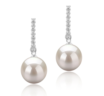 Par de pendientes de perlas Perla de Agua Dulce de calidad AAAA de 10 a 11mm en color Blanco