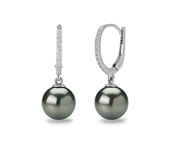 Par de pendientes de perlas Perla Tahití de calidad AAA de 10 a 11mm en color Negro
