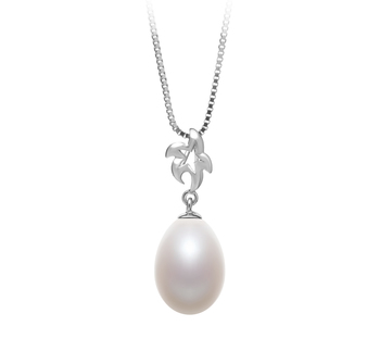 Colgante de perlas Perla de Agua Dulce de calidad AA - Gota de 10 a 11mm en color Blanco