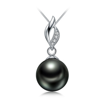 Colgante de perlas Perla Tahití de calidad AAA de 9 a 10mm en color Negro