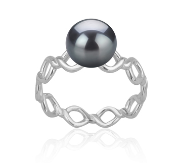 Anillo de perlas Perla de Agua Dulce de calidad AAAA de 7 a 8mm en color Negro