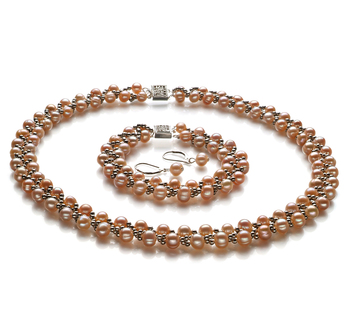 Conjunto de perlas Perla de Agua Dulce de calidad A de 6 a 7mm en color Rosa