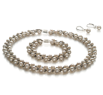 Conjunto de perlas Perla de Agua Dulce de calidad A de 6 a 7mm en color Blanco