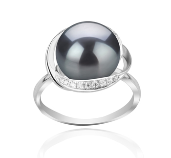 Anillo de perlas Perla de Agua Dulce de calidad AAA de 11 a 12mm en color Negro