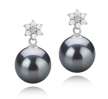 Par de pendientes de perlas Perla de Agua Dulce de calidad AAAA de 8 a 9mm en color Negro