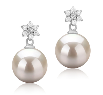 Par de pendientes de perlas Perla de Agua Dulce de calidad AAAA de 8 a 9mm en color Blanco