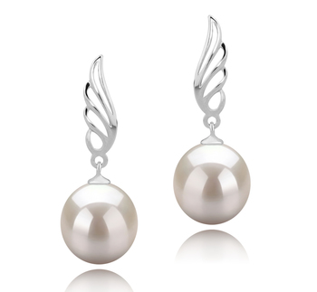 Par de pendientes de perlas Perla de Agua Dulce de calidad AAAA de 9 a 10mm en color Blanco