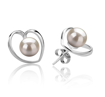 Par de pendientes de perlas Perla de Agua Dulce de calidad AAAA de 6 a 7mm en color Blanco