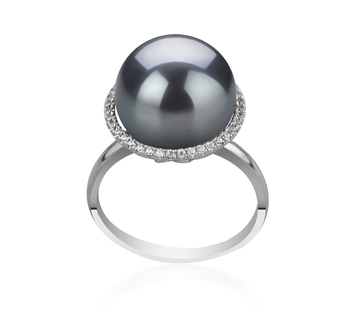 Anillo de perlas Perla Tahití de calidad AA de 12 a 13mm en color Negro