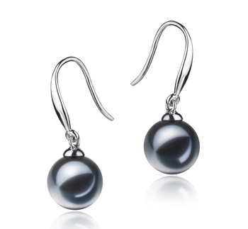 Par de pendientes de perlas Perla de Agua Dulce de calidad AAAA de 7 a 8mm en color Negro