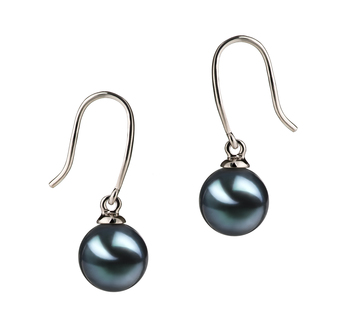 Par de pendientes de perlas Perla Akoya Japonesa de calidad AA de 7 a 8mm en color Negro