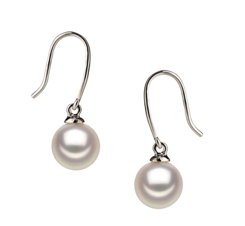 Par de pendientes de perlas Perla Akoya Japonesa de calidad AA de 7 a 8mm en color Blanco