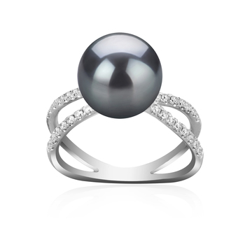 Anillo de perlas Perla Tahití de calidad AAA de 9 a 10mm en color Negro