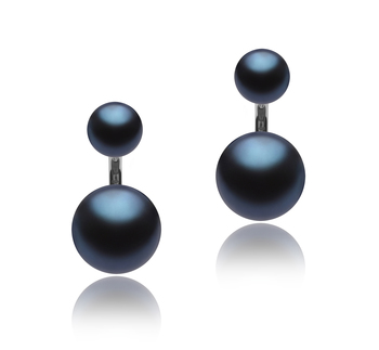 Par de pendientes de perlas Perla de Agua Dulce de calidad AAA de 6 a 11mm en color Negro