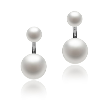 Par de pendientes de perlas Perla de Agua Dulce de calidad AAA de 6 a 11mm en color Blanco